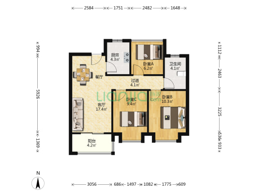 听悦湾 3室1厅1卫 87平方