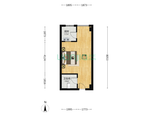 名流美域 精装修 一居室 中间楼层 业主靠谱-户型图