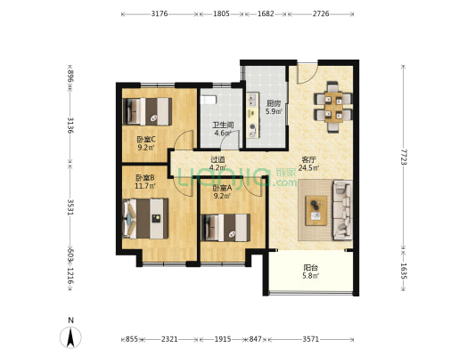 融海公馆 3室1厅1卫 103平方
