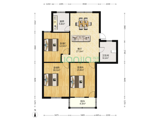 敦煌新村 3室1厅1卫 103平方