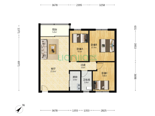 佳广楼 3室1厅1卫 99平方