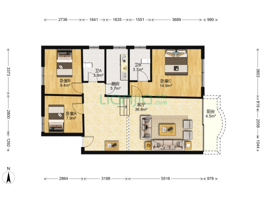 凯歌一支路 3室1厅2卫 109平方