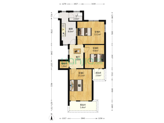 中山大院 3室1厅1卫 75平方