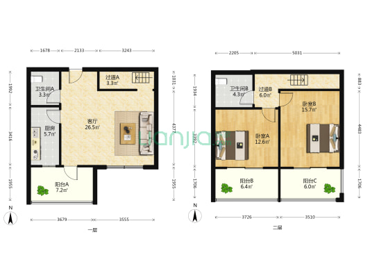 隆福星河城 2室1厅2卫 114平方