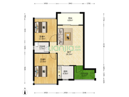 海枫和苑 2室1厅1卫 81平方