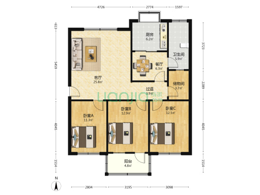 纬四路6号院 3室2厅1卫 85平方