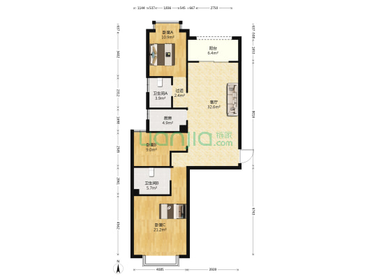 世豪香颂时光 3室1厅2卫 126平方