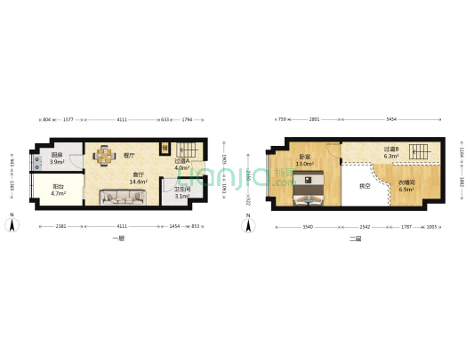 云报华府 1室1厅1卫 53平方