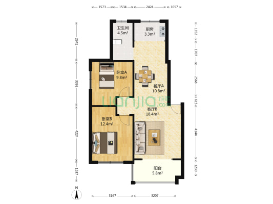 枣行家园 2室2厅1卫 93平方