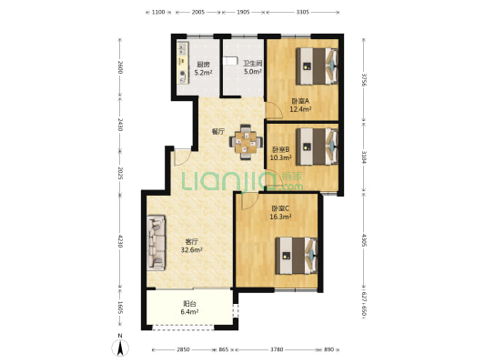 上海国际花园 3室1厅1卫 110平方
