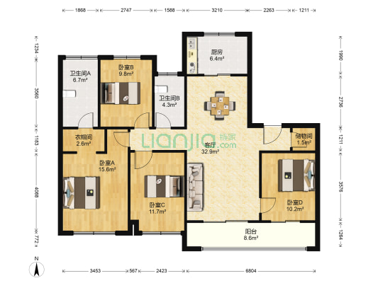 甲第十七 4室1厅2卫 137平方