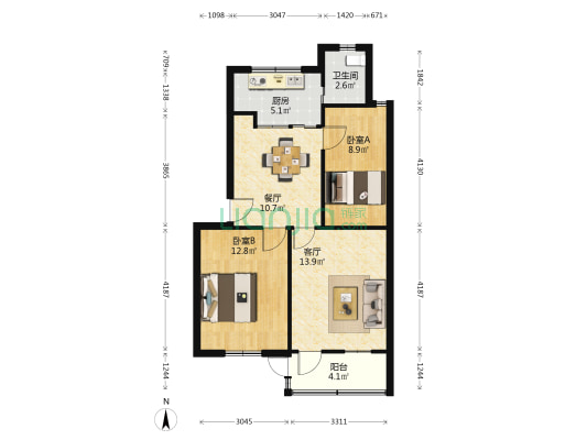 鹳山社区富春街 2室2厅1卫 71平方