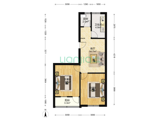 段庄新村 2室1厅1卫 66平方