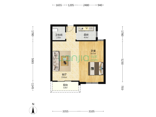 南门花苑 1室1厅1卫 65平方