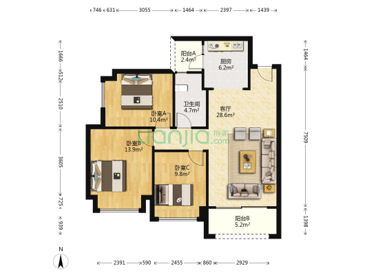 经典西悦城御景上悦 3室1厅1卫 92平方