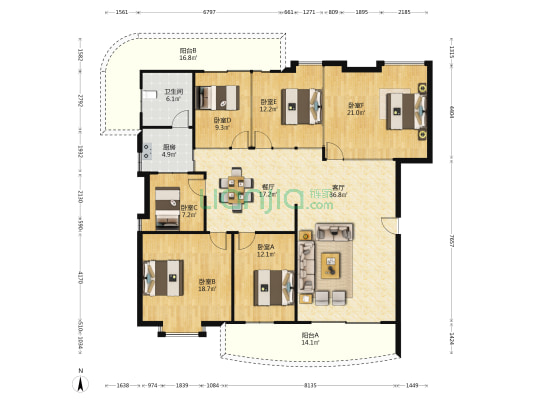 欣怡小区 6室2厅1卫 194平方