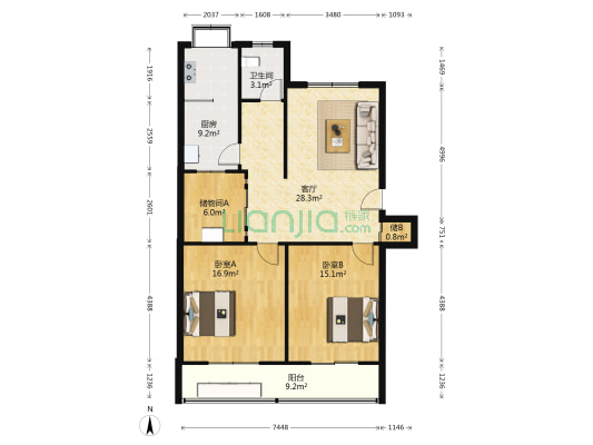 河南省直属机关老干部休养所 2室1厅1卫 100平方
