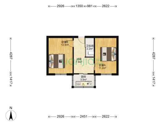 市幼儿园散盘 2室0厅1卫 46平方