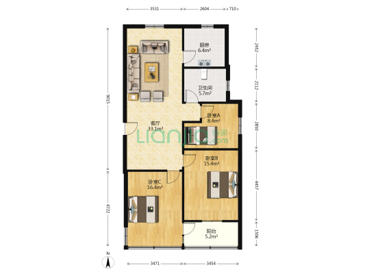 南浩街25号 3室1厅1卫 96平方