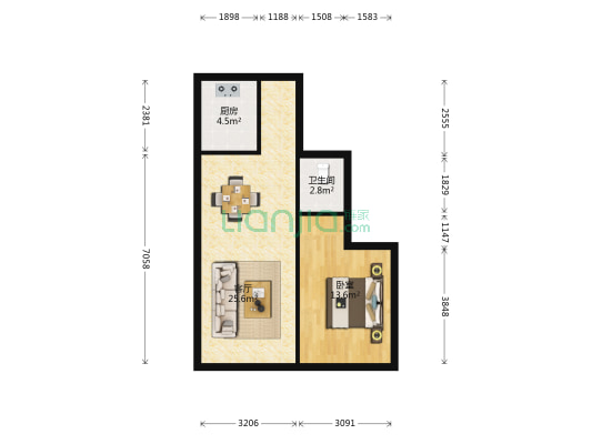 凯景幸福里 1室1厅1卫 98平方