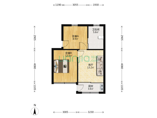 东方袜厂宿舍 2室1厅1卫 53平方