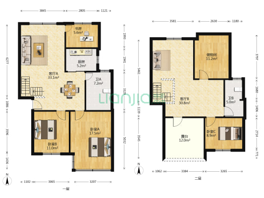 金秋公寓 4室2厅2卫 135平方