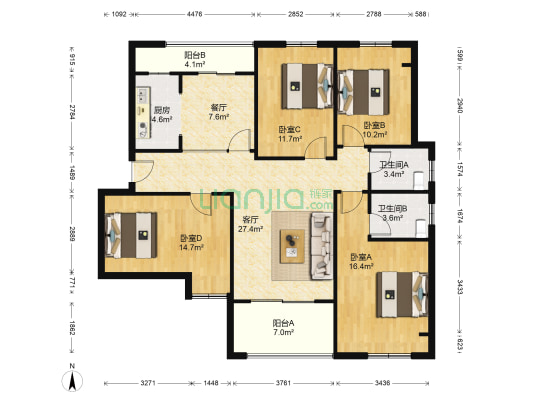 海赋江城天韵C区 4室2厅2卫 138平方
