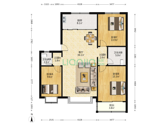 南华苑 3室1厅2卫 124平方