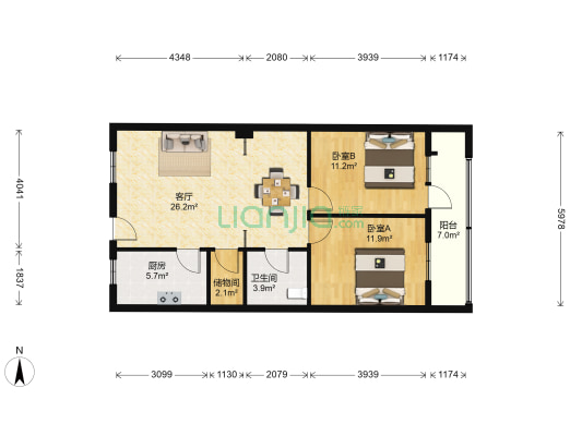 安定门东大街 2室1厅1卫 87平方