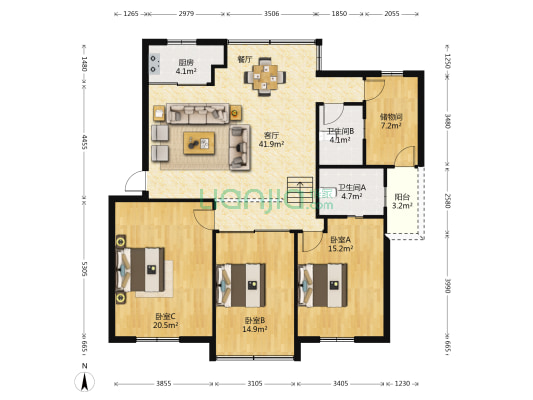 大同园 3室1厅2卫 167平方