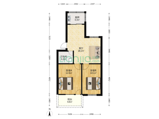 国棉小区 2室1厅1卫 63平方