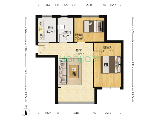 胜景家园 2室1厅1卫 71平方