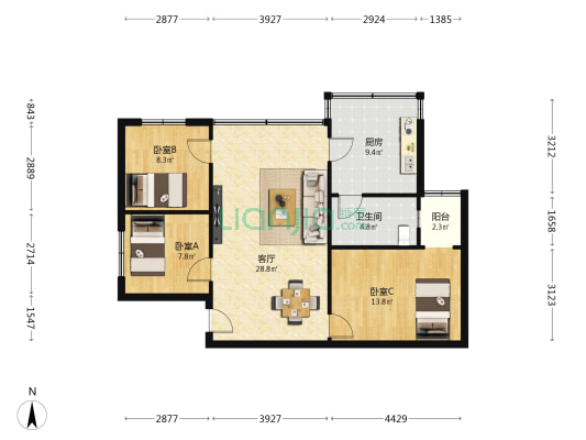 静园巷 3室1厅1卫 89平方