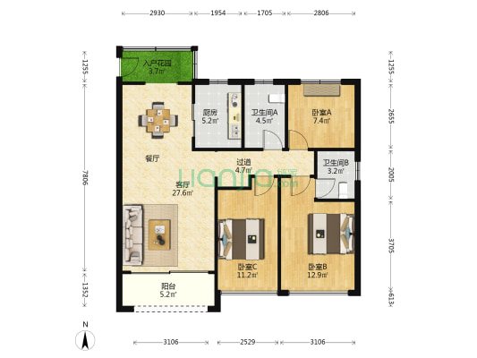 嘉珠揽胜 3室1厅2卫 100平方