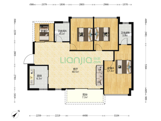 玖悦府 4室1厅2卫 125平方