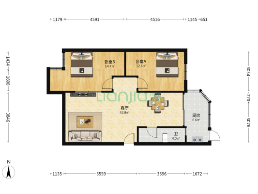 南堤路 2室1厅1卫 89平方