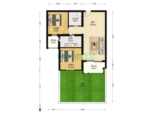 京艺天朗 2室1厅1卫 82平方