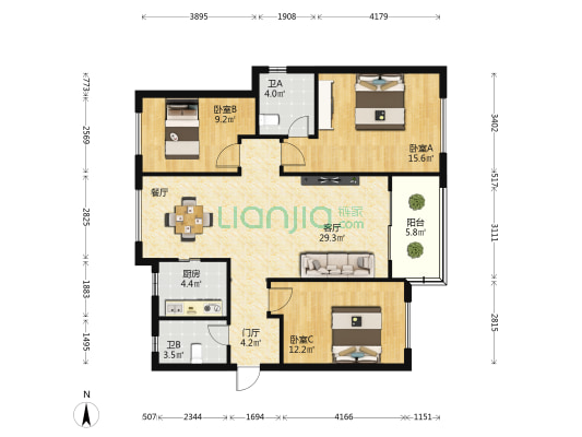 雅居乐金沙湾一期 3室1厅2卫 111平方