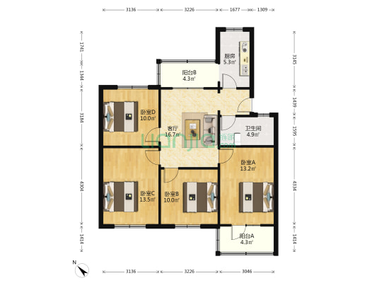 肖家河沿街4号 4室1厅1卫 90平方