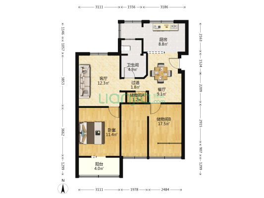 新时代国际工程公司住宅小区 1室2厅1卫 98平方
