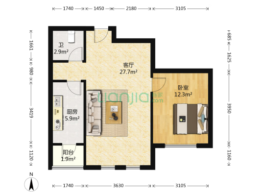 浦江国际 1室1厅1卫 72平方
