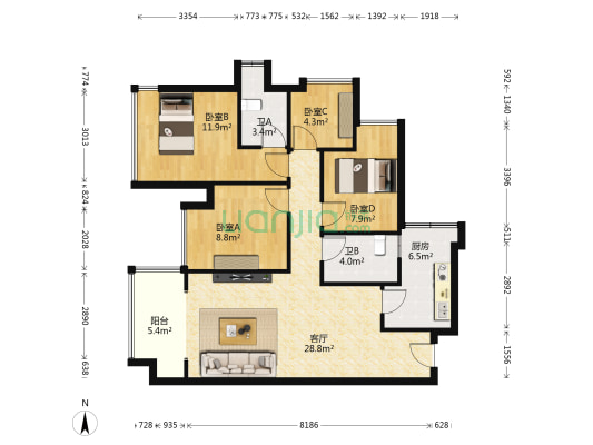 象屿公园悦府 4室1厅2卫 97平方