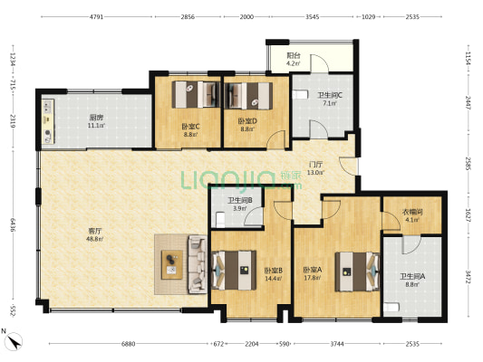 青铁云上观海 4室1厅3卫 200平方