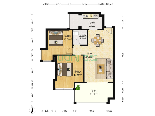 源上湾国际社区千叶郡 2室1厅1卫 85平方