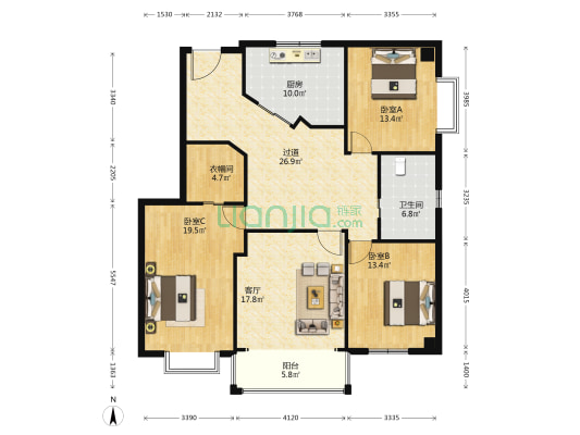 中华北路26号 3室1厅1卫 152平方