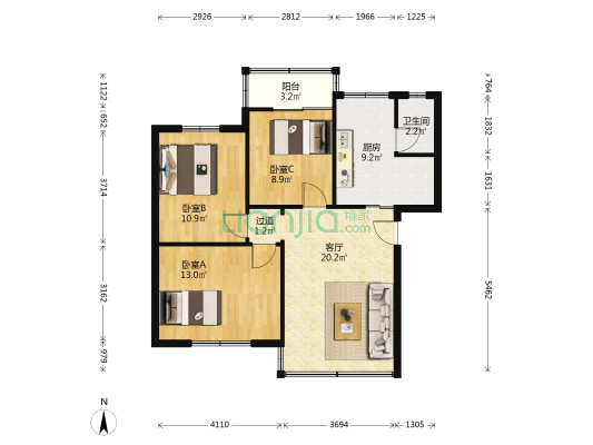 政法二村 3室1厅1卫 85平方