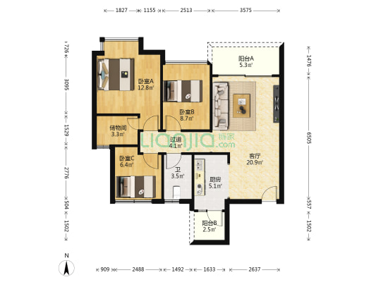 创亿明园 3室1厅1卫 88平方