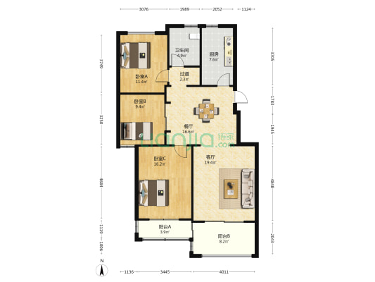 悦澜山 3室2厅1卫 105平方