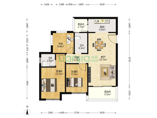 泰山7号优质三房  全明户型  住家安静-户型图