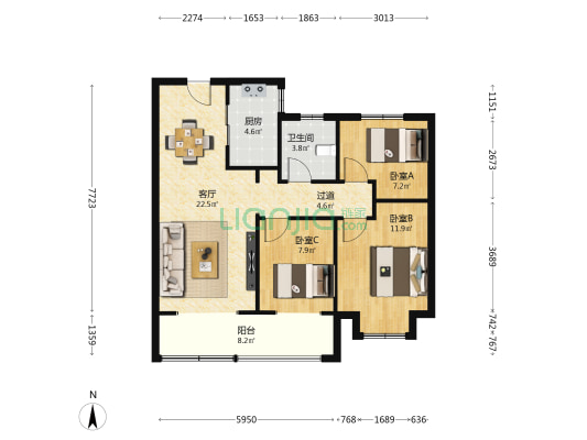 高新云锦 3室1厅1卫 101平方